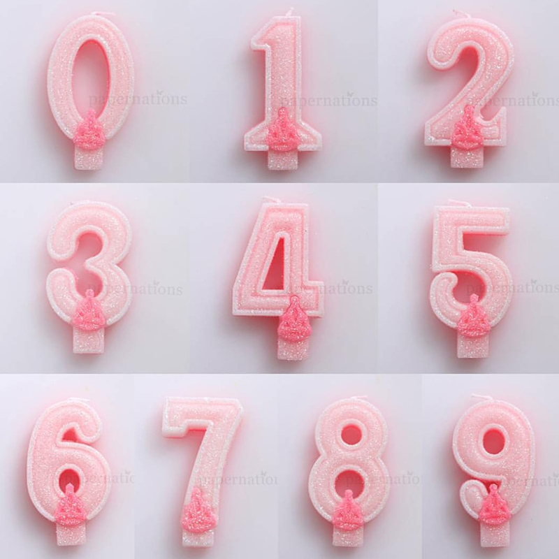 Pink Glitter Numbers Candle